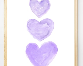 Purple Nursery Art, Watercolor Heart Art Print, Lavender Nursery Decor, Baby Girl Nursery, Girls Purple Room Decor, Purple Wall Art