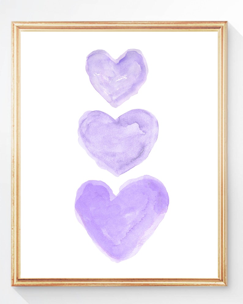 Purple Nursery Art, Watercolor Heart Art Print, Lavender Nursery Decor, Baby Girl Nursery, Girls Purple Room Decor, Purple Wall Art Purple