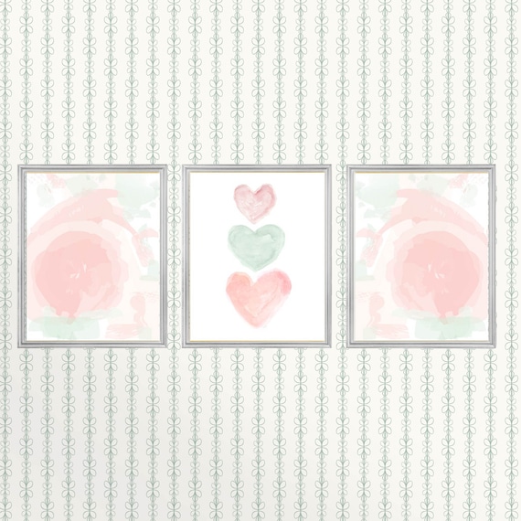 Blush and Mint Nursery Print Set, Set of 3