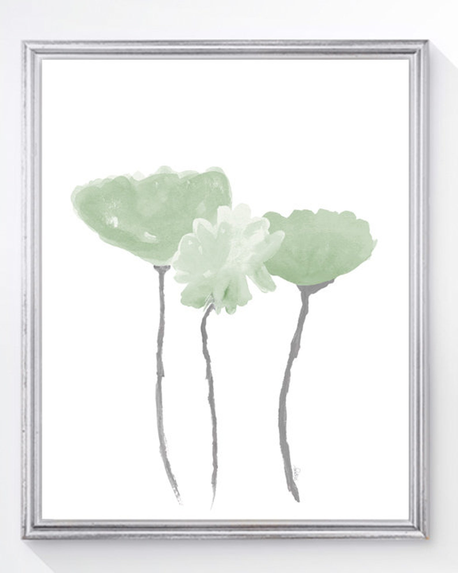 Sage Green Flower Prints Set of 3 Mint Watercolor Art Prints Etsy
