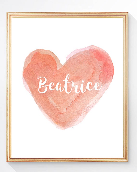 Personalized Coral Heart Print for Girls Room, 8x10, 11x14