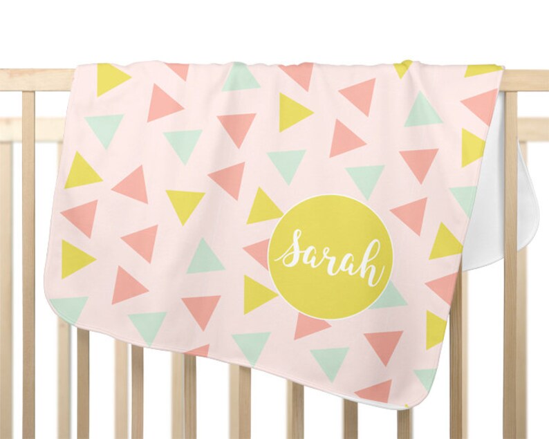 Girl Baby Blanket Blush and Mint Baby Blanket Girls Baby Blanket Triangle Geometric Pattern Baby Girl Gift Coral and Mint Girls Blanket
