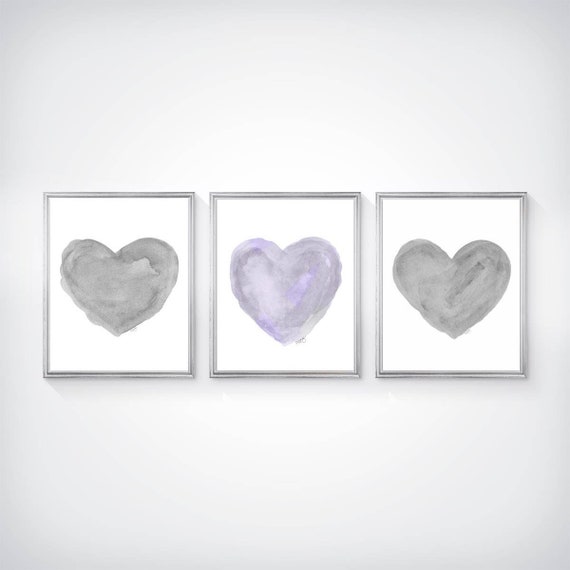 Lavender and Gray Art Print Set, Set of 3 Watercolor Prints