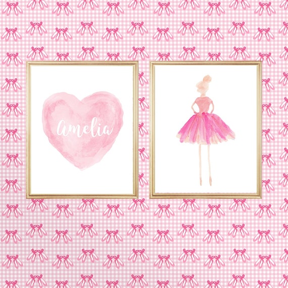 Childrens Ballet Gift, Set of 2 Personalized Ballerina and Heart Prints