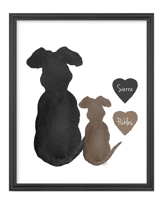 Puppy Love Print, 8x10 Personalized Gift with Two Dogs