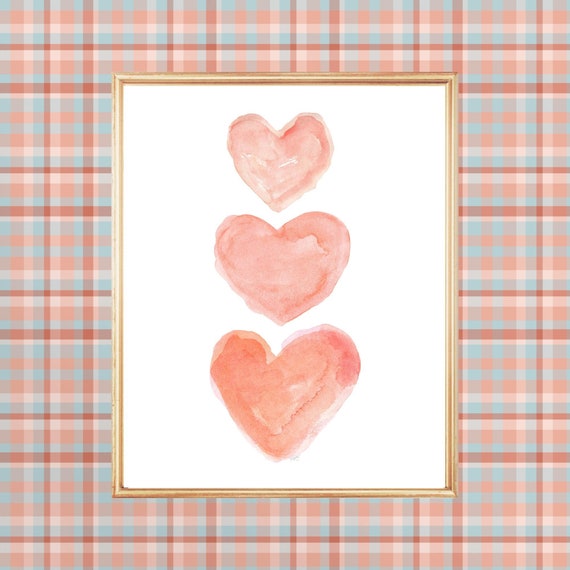 Peach Nursery Decor, 5x7, 8x10, 11x14 Watercolor Heart Artwork