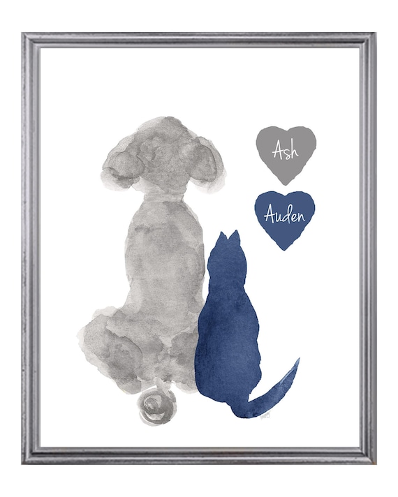 Poodle and Cat Personalized Print for Animal Lover