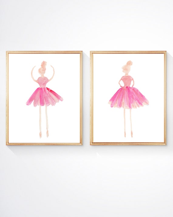 Ballerina Watercolor Artwork, Set of 2