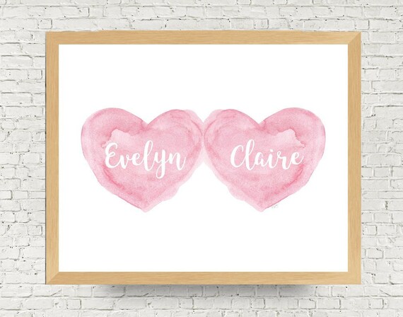 Twins Sisters Print in Pink with Hearts, 8x10, 11x14