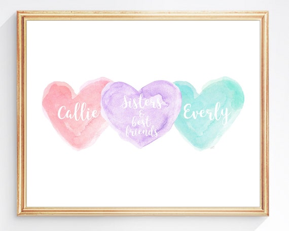 Sisters and Best Friends Gift, Personalized Hearts Print