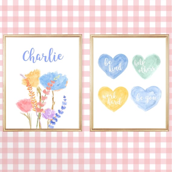 Pastel Bedroom Wall Art; Set of 2 Inspirational Art Prints