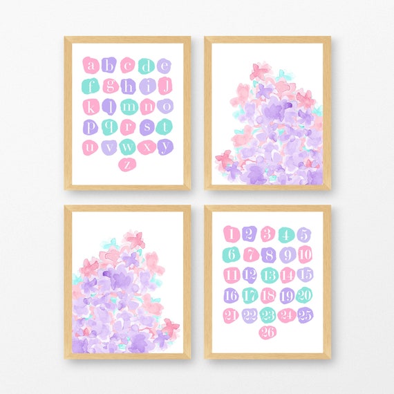 Pastel ABC 123  and Flowers Prints for Girls Bedroom