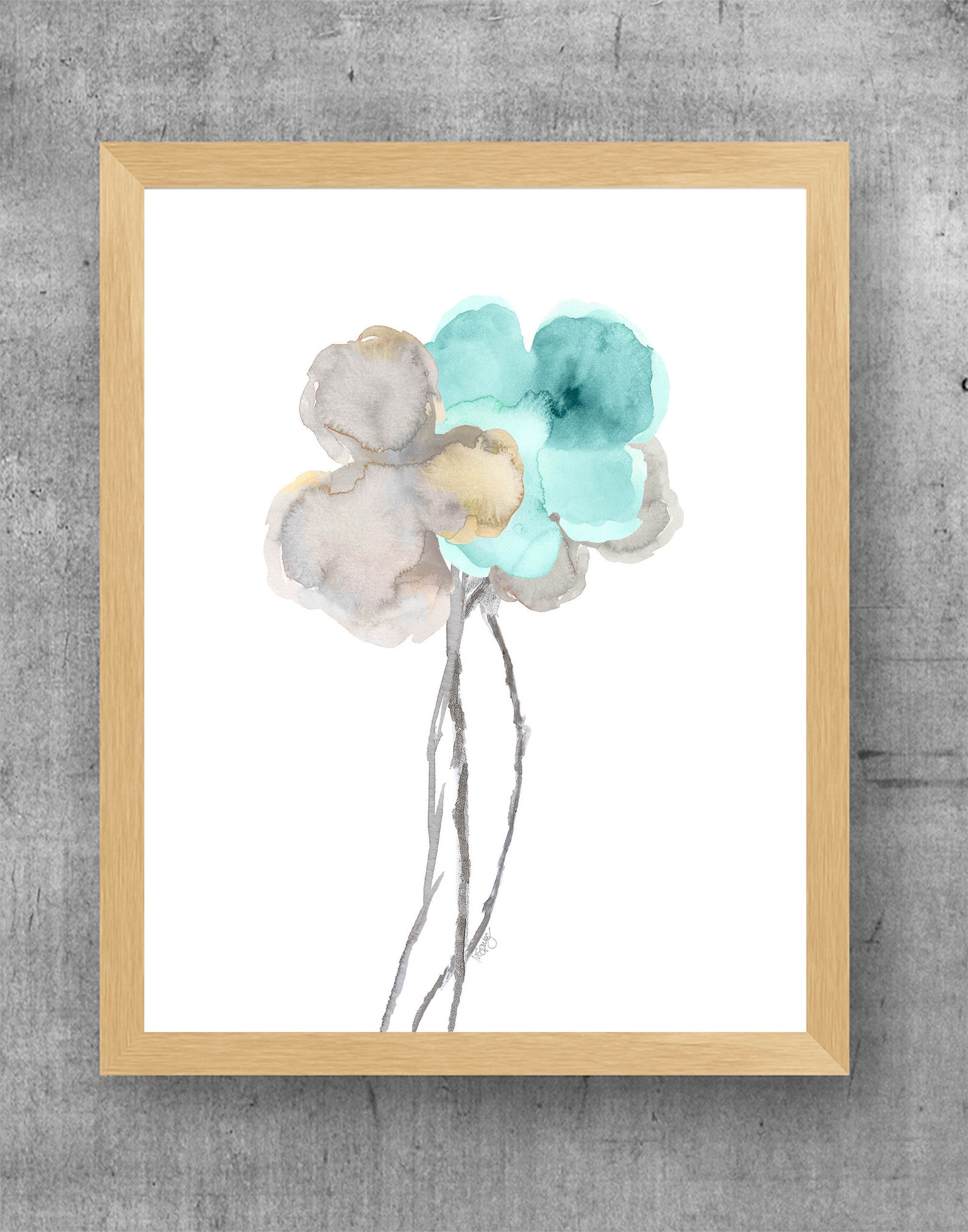 Aqua and Gray Wall Decor Set of 3 Watercolor Prints Aqua | Etsy