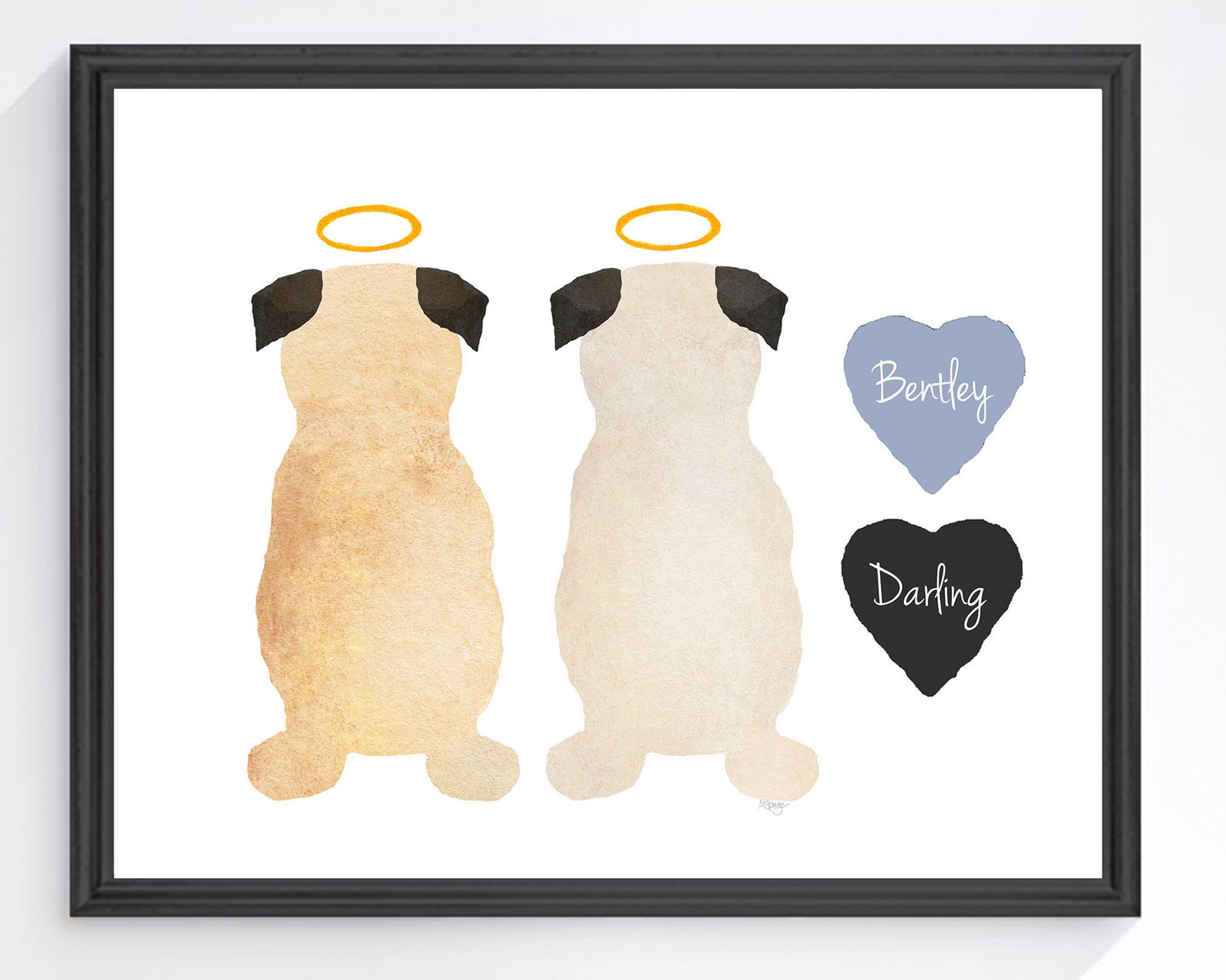 Pug Gift Pug Print Two Pug Memorial Pug Sympathy Gift Pug Etsy