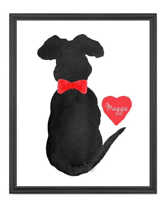 Christmas Dog Print Personalized with Name and Red or Green Bow