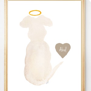 Dog Remembrance Print, Gift Dog Loss Gift, Dog and Halo Sympathy Gift, Dog Memorial Gift, Custom Dog Gift, Pet Loss, Personalized Dog Gift White/Creme