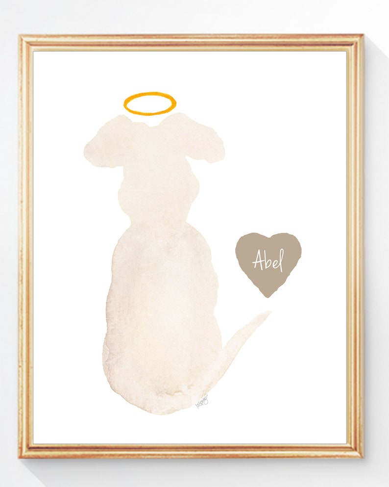 Dog Remembrance Print, Gift Dog Loss Gift, Dog and Halo Sympathy Gift, Dog Memorial Gift, Custom Dog Gift, Pet Loss, Personalized Dog Gift White/Creme