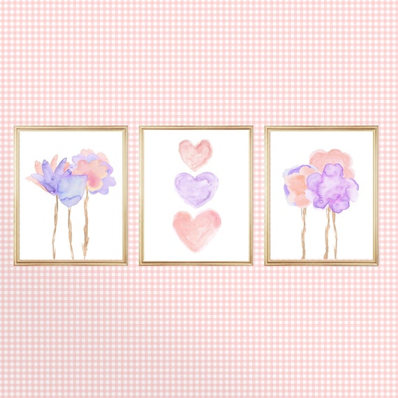 Girls Pastel Bedroom Prints, Lavender and Blush Flower Prints, Girls Bedroom Wall Art, Girls Pastel Wall Art, Kids Cottagecore Wall Art