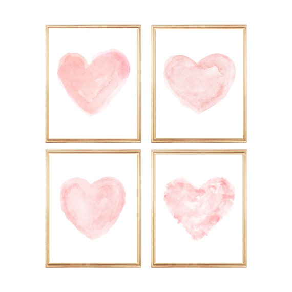 Blushing Hearts Nursery Prints, Set of 4 Watercolor Prints