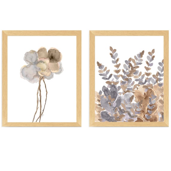 Gold and Silver Wall Decor, Set of 2 Watercolor Flower Prints