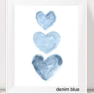 Pink Nursery Art, Watercolor Heart, Pink Watercolor Heart, Pink Nursery Decor, Baby Girl Nursery Art, Baby Girl Gift, Girls Wall Art Denim Blue