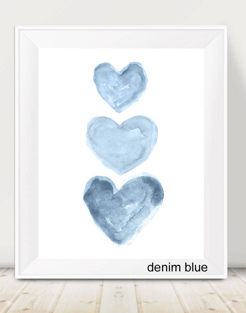 Pink Nursery Art, Watercolor Heart, Pink Watercolor Heart, Pink Nursery Decor, Baby Girl Nursery Art, Baby Girl Gift, Girls Wall Art Denim Blue