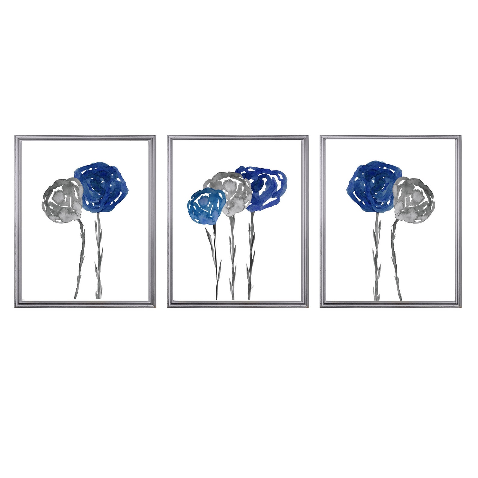 Floral Wall Art Navy and Gray Art Wall Set of 2 Navy and Etsy