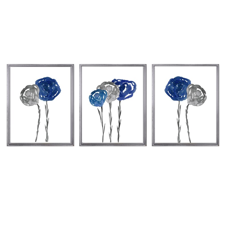 Floral Wall Art Navy and Gray Art Wall Set of 2 Navy and Etsy