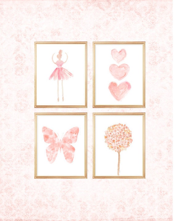 Blush Gallery Wall, 11x14 Set of 4 Watercolor Prints