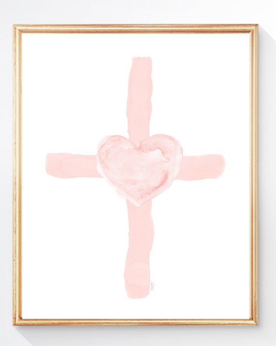 Christian Nursery Art, 8x10, Blush Cross Print for Newborn Baby Girl