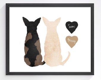 Two Chihuahua Dogs Personalized Print, Chihuahua Memorial, 12 Colors, Chihuahua Loss Gift, Chihuahua Print with Name, Custom Dog Gift