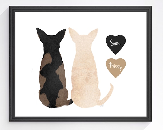 Two Chihuahua Dogs Personalized Print in 12 Colors