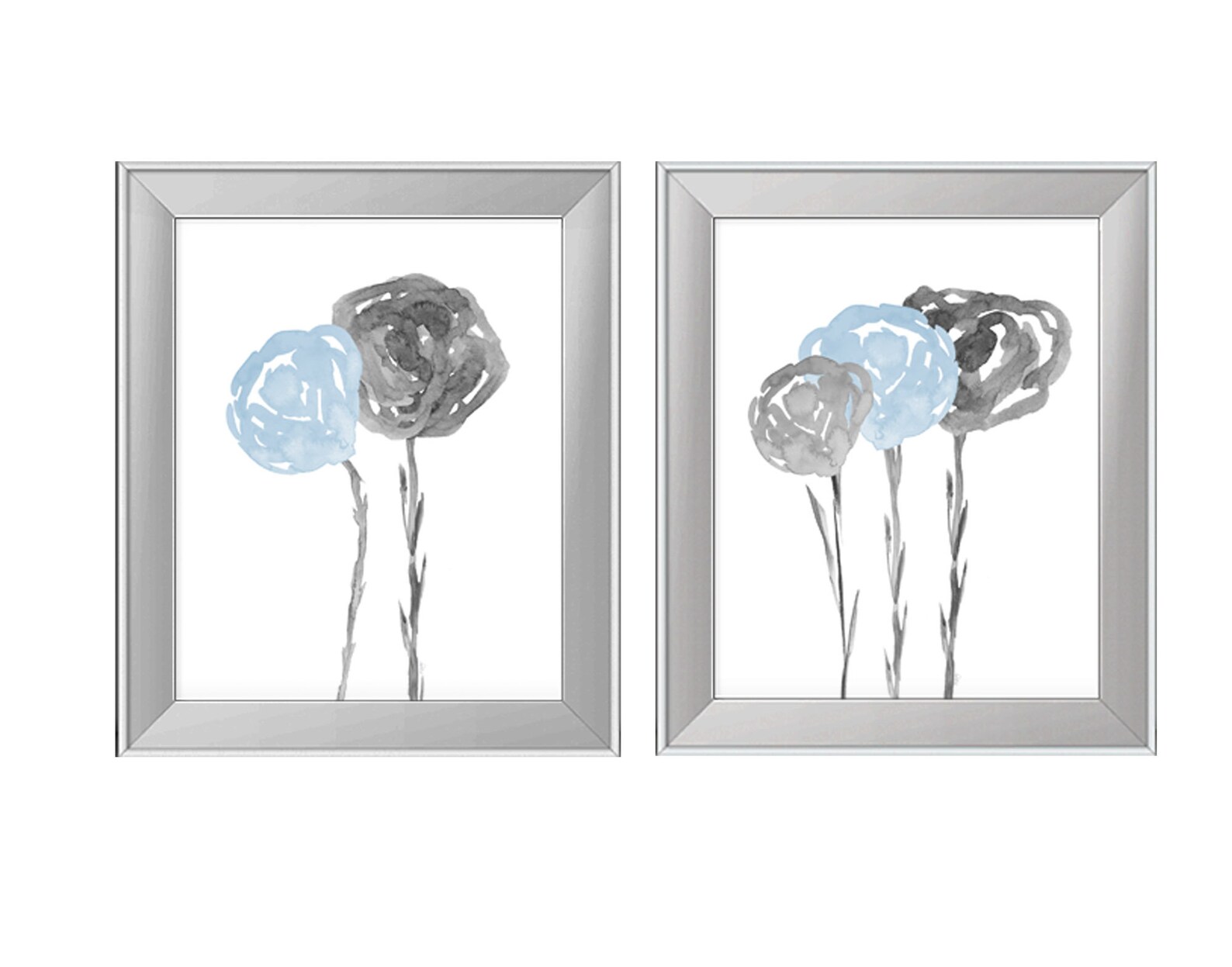 Floral Wall Art Navy and Gray Art Wall Set of 2 Navy and Etsy