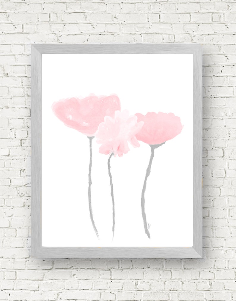 Gray and Blush Nursery Prints Set of 3 Watercolor Flowers Etsy