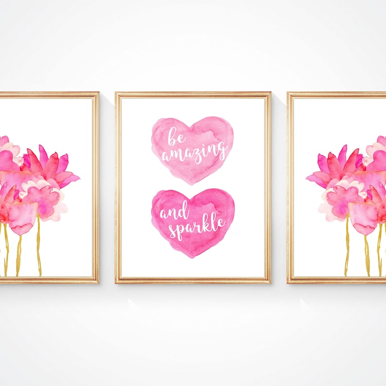 Hot Pink and Gold Wall Art Be Kind Work Hard Think Big Set Etsy