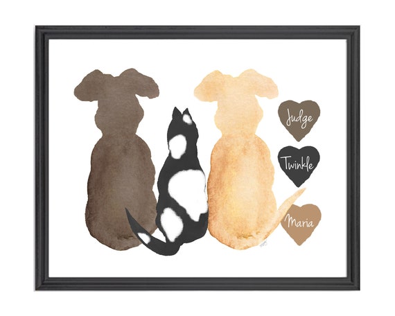 Pet Family Portrait, 8x10 Personalized Animal Lover Print