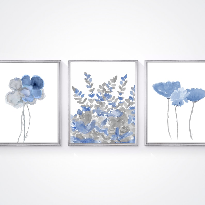 Aqua and Gray Wall Decor Set of 3 Watercolor Prints Aqua | Etsy