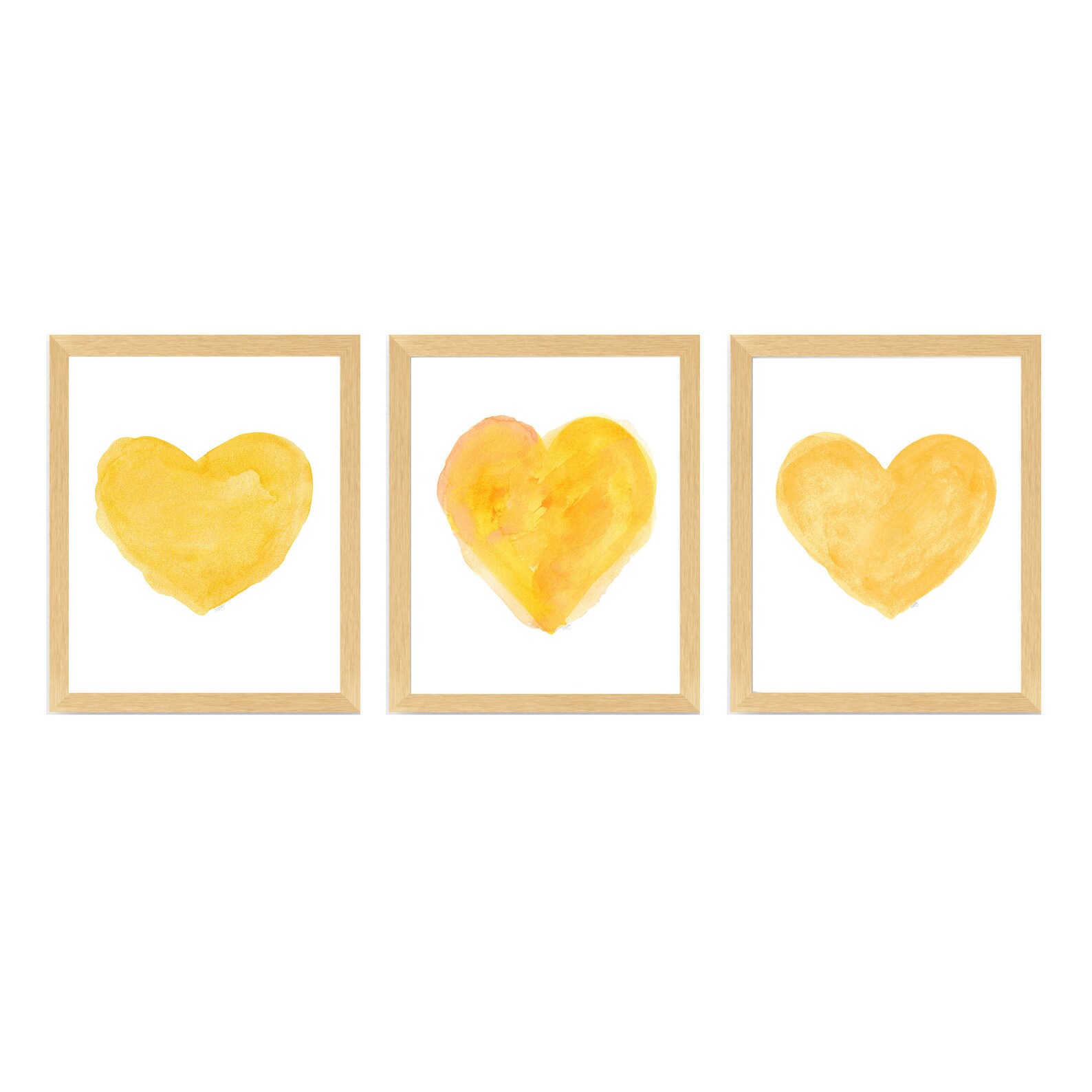 Yellow Heart Prints Set of 3 Yellow Wall Decor Yellow Etsy