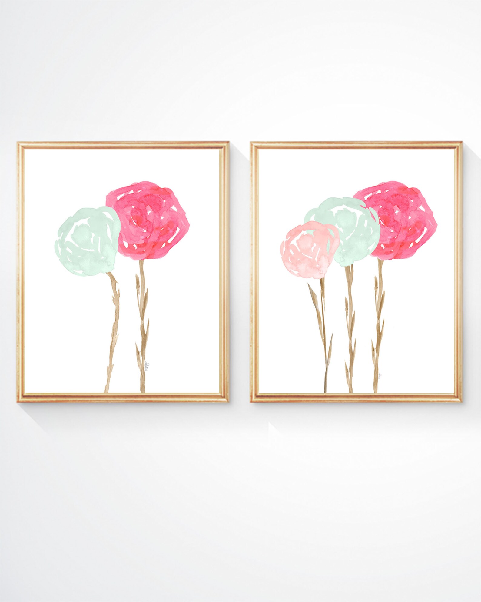 Floral Wall Art Navy and Gray Art Wall Set of 2 Navy and Etsy
