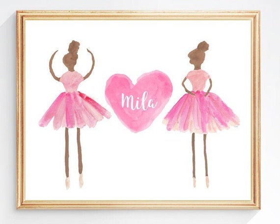 Dark Skin Ballerina Print Personalized with Name