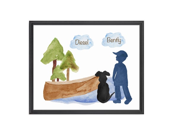 Boy and Dog at Lake Personalized Print