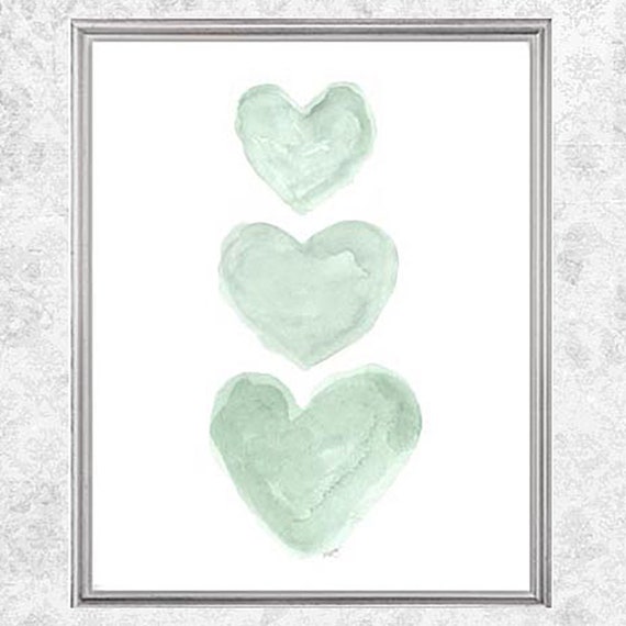 Mint Nursery Nursery Art, Watercolor Hearts Print