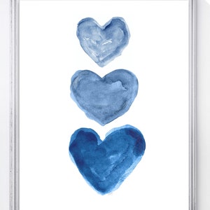 Indigo Watercolor Heart Art Print, Nautical Nursery Art, Navy Blue Coastal Art, Navy Blue Art, Midnight Blue Decor, Navy Blue Wall Decor