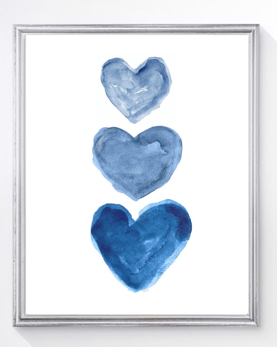 Indigo Blue Watercolor Heart Art Print