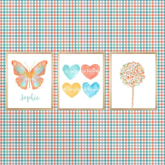 Tween Inspirational Prints, Set of 3, Abstract Butterfly and Heart Artwork