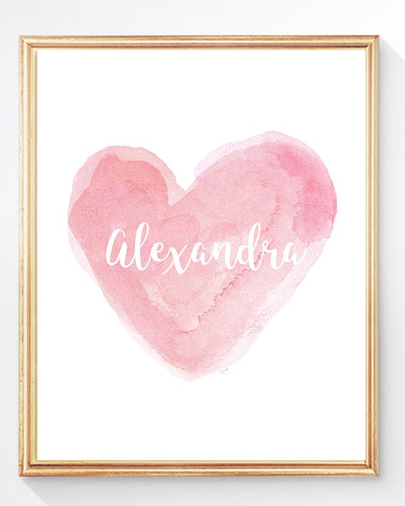 Personalized Watercolor Heart Print for Girls in 11 Colors