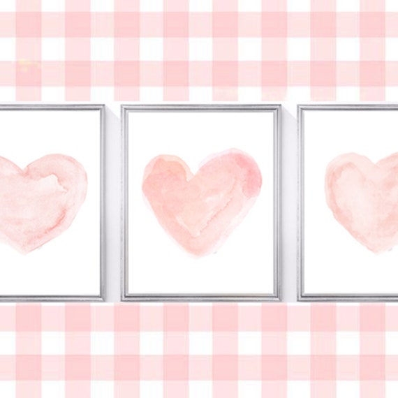 Blush Heart Prints for Nursery, Set of 3 Watercolors