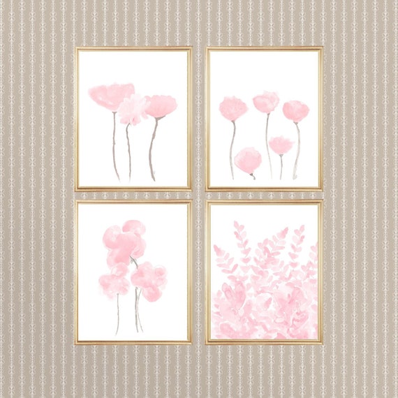 Pink Flowers Gallery Wall, Set of 4 Flower Prints