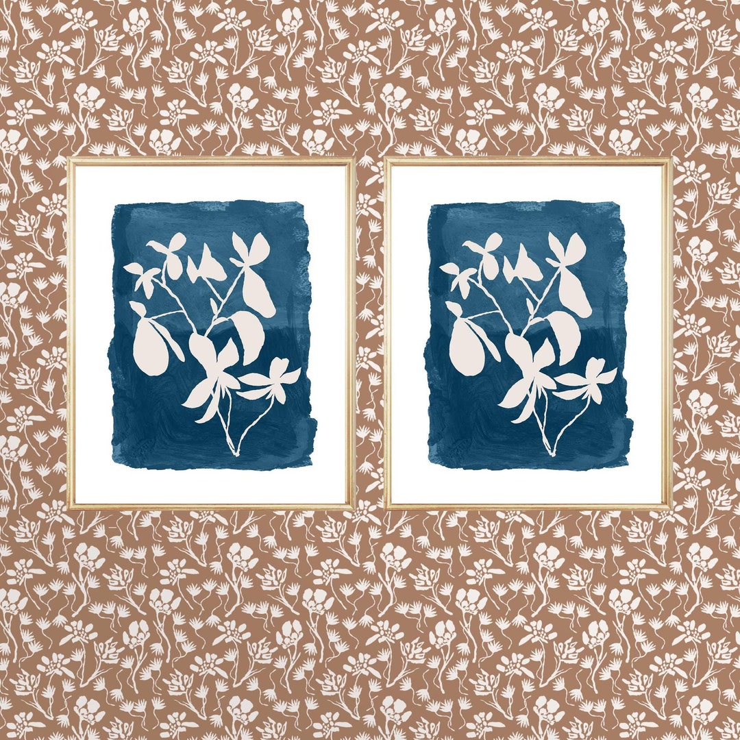 Teal Wall Art, Teal Blue Wall Decor, Blue Flower Prints, Flower