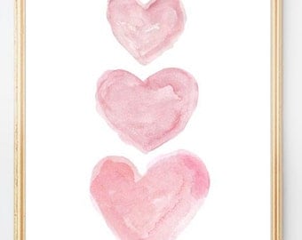 Pink Nursery Art, Watercolor Heart, Pink Watercolor Heart, Pink Nursery Decor, Baby Girl Nursery Art, Baby Girl Gift, Girls Wall Art